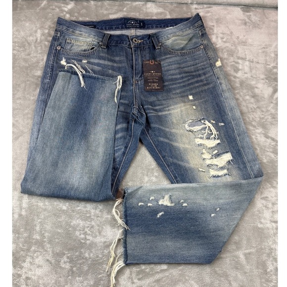 Lucky Brand Denim - Lucky Brand Sienna Slim Boyfriend Jeans Distressed Raw Hem Blue Denim 14/32 NEW